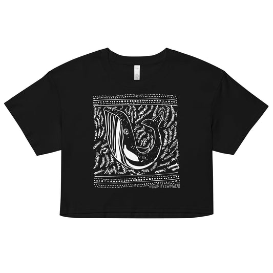 Block Print Whale Women’s Crop Top -