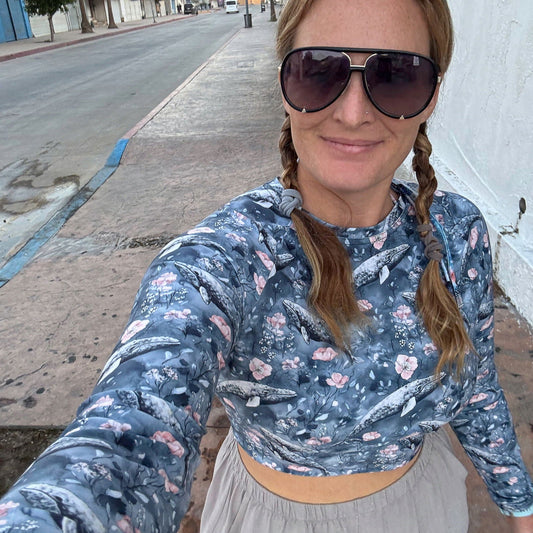 Dusky Gray Whale Eco Cropped Rash Guard - Salinity Swimwear