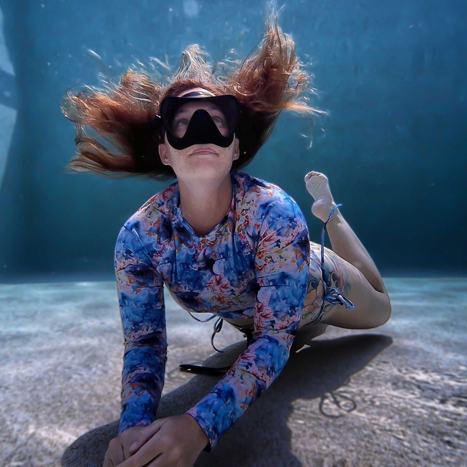 Spotted Eagle Ray Long Sleeve Eco Cropped Rash Guard - Salinity Swimwear