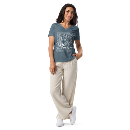 Block Print Whale Women’s V-neck T-Shirt - 