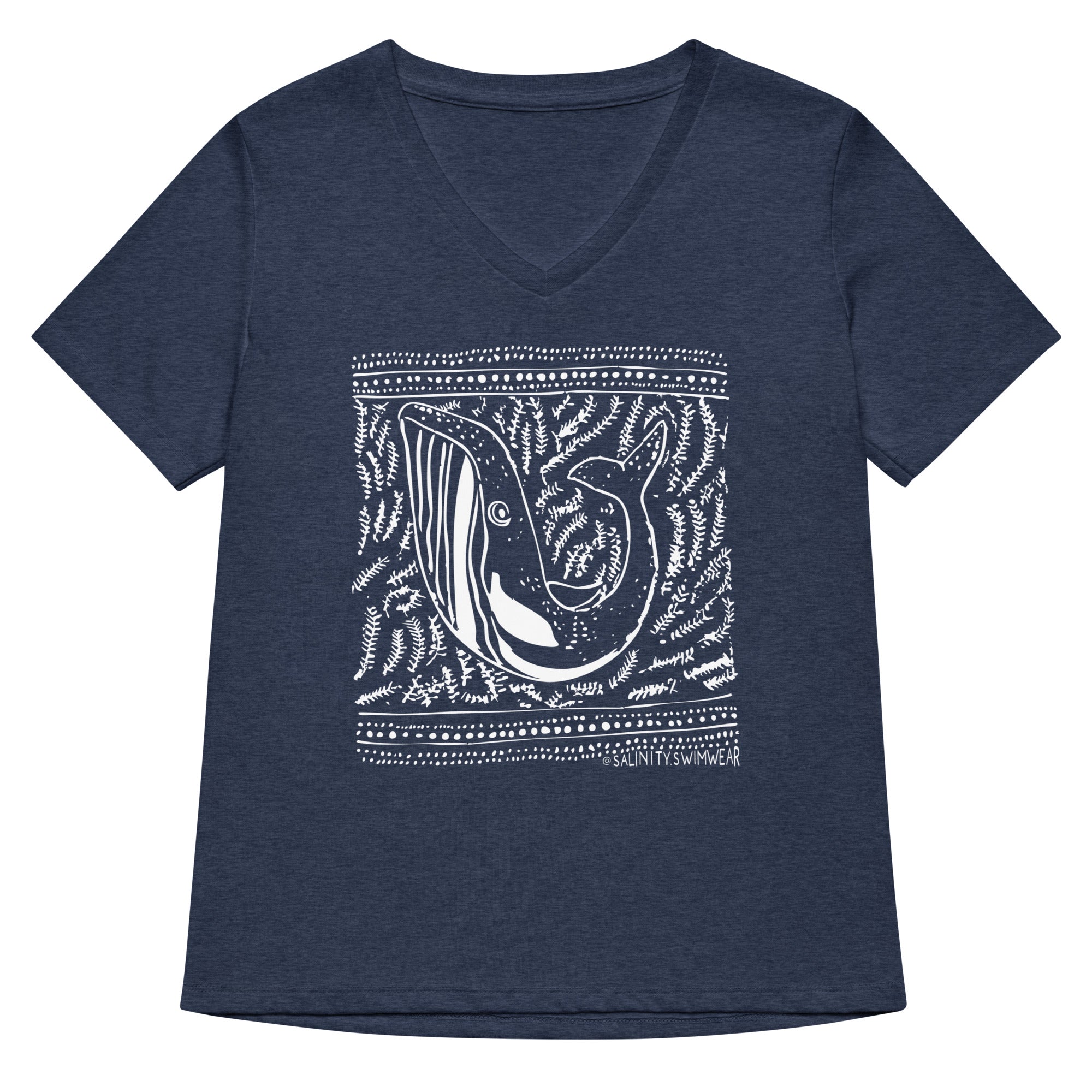 Block Print Whale Women’s V-neck T-Shirt -  - ["T","women"]