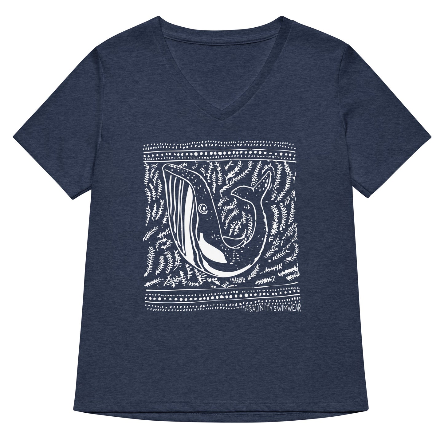Block Print Whale Women’s V-neck T-Shirt - 