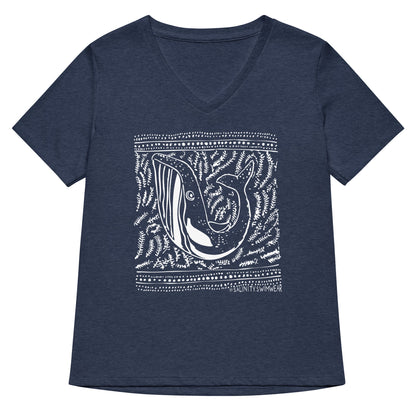 Block Print Whale Women’s V-neck T-Shirt - 