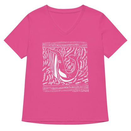 Block Print Whale Women’s V-neck T-Shirt - 