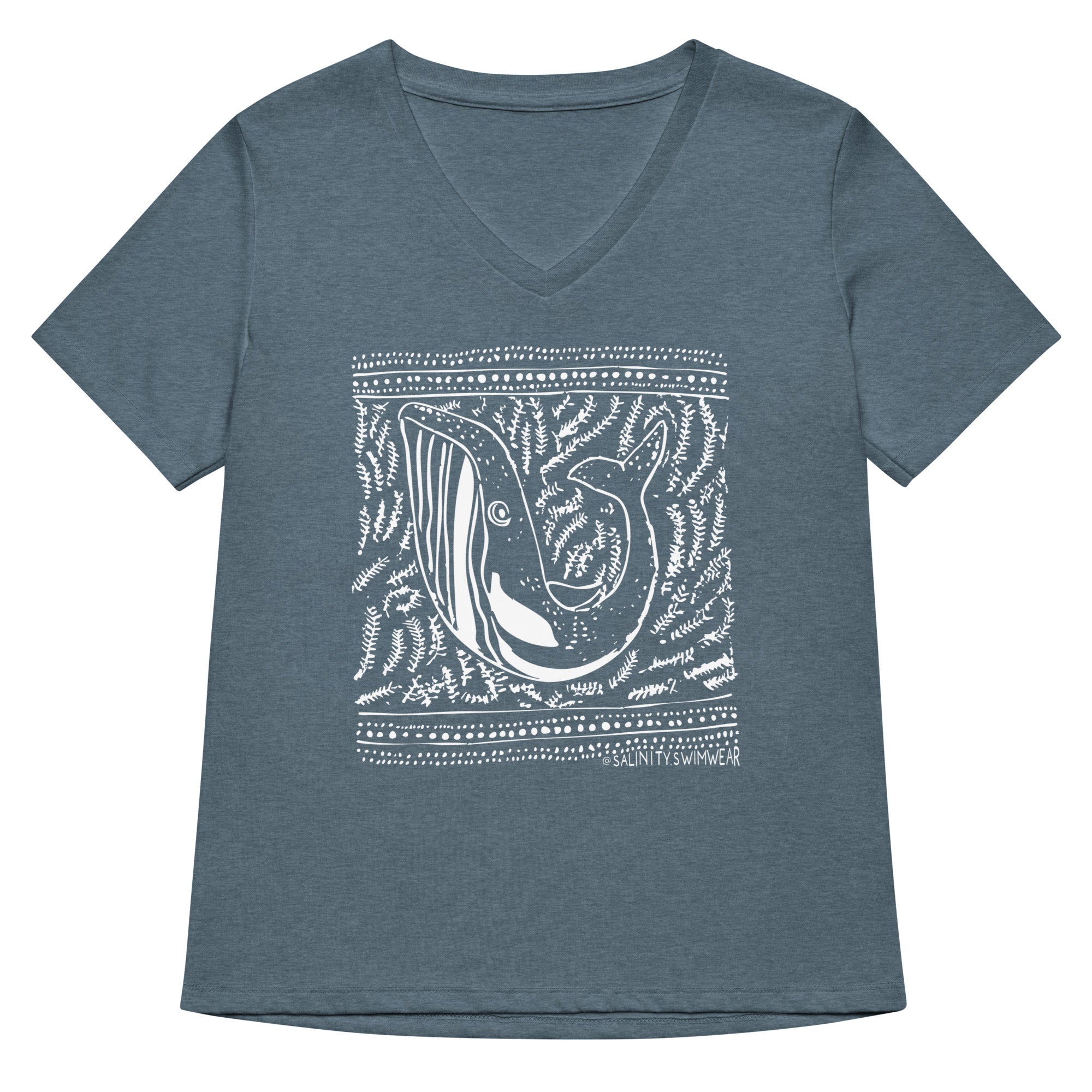 Block Print Whale Women’s V-neck T-Shirt -  - ["T","women"]