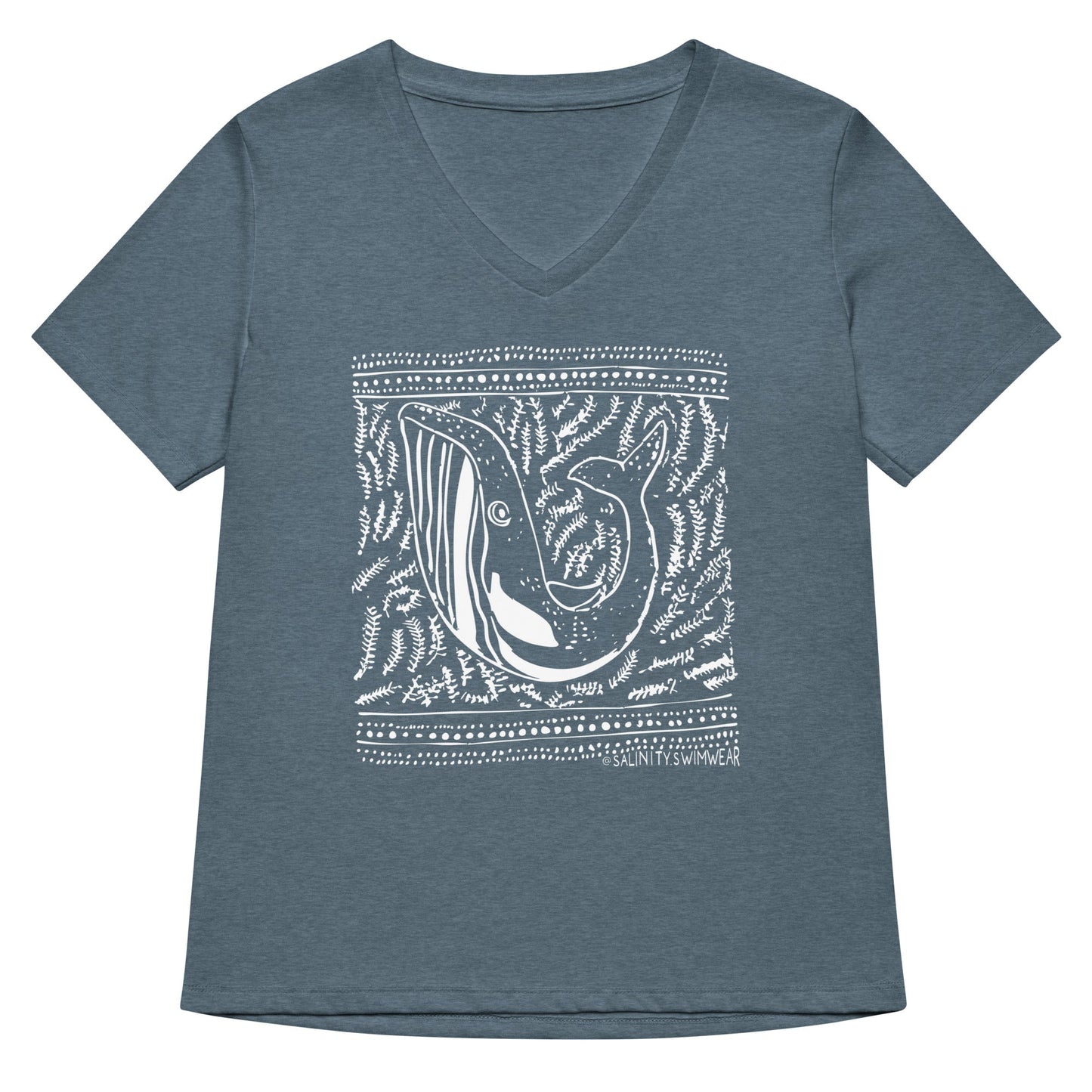 Block Print Whale Women’s V-neck T-Shirt - 