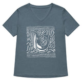 Block Print Whale Women’s V-neck T-Shirt -  - ["T","women"]