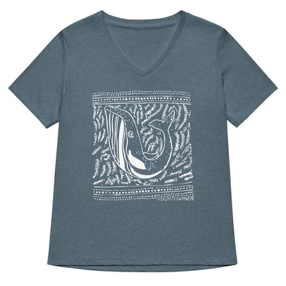 Block Print Whale Women’s V-neck T-Shirt - 