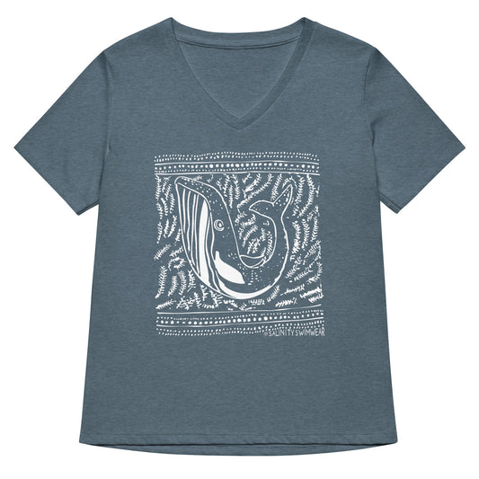 Block Print Whale Women’s V-neck T-Shirt - 