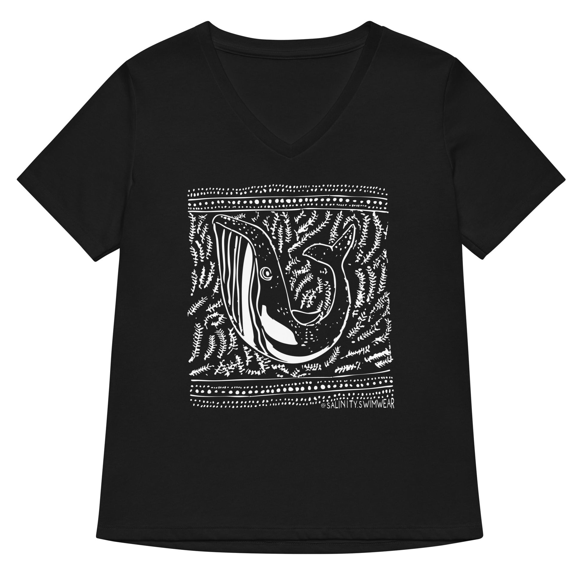 Block Print Whale Women’s V-neck T-Shirt - 