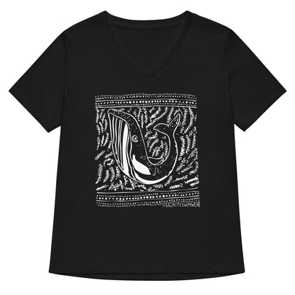 Block Print Whale Women’s V-neck T-Shirt - 