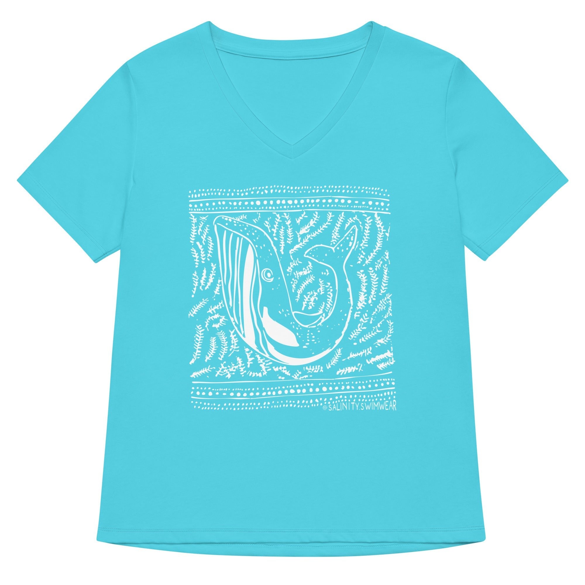 Block Print Whale Women’s V-neck T-Shirt -  - ["T","women"]