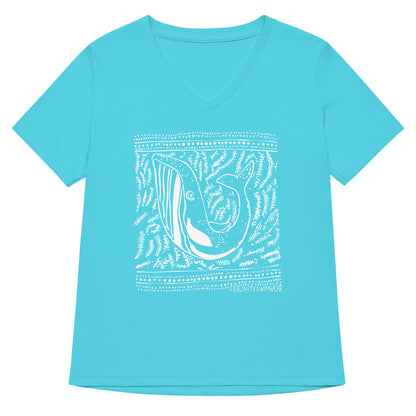 Block Print Whale Women’s V-neck T-Shirt - 