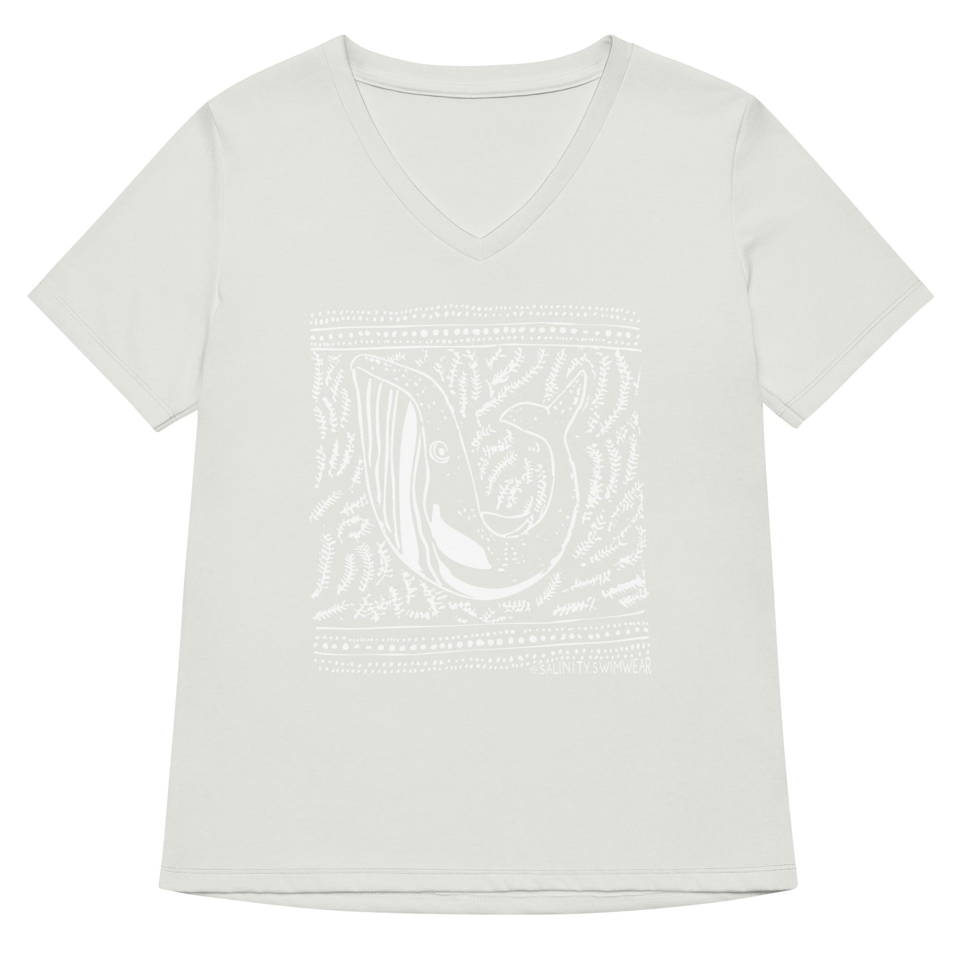 Block Print Whale Women’s V-neck T-Shirt - 
