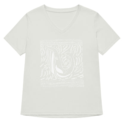 Block Print Whale Women’s V-neck T-Shirt - 
