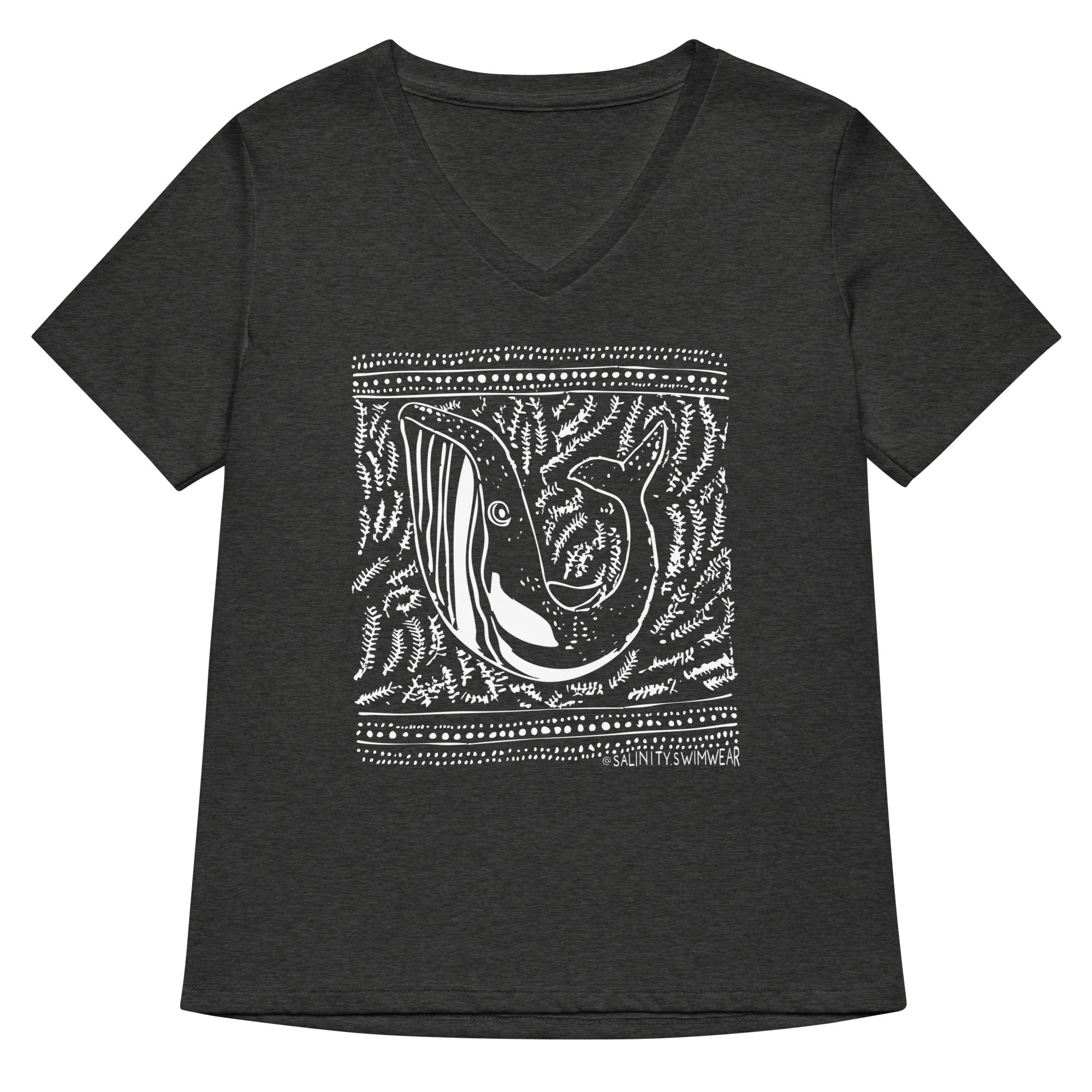 Block Print Whale Women’s V-neck T-Shirt -  - ["T","women"]