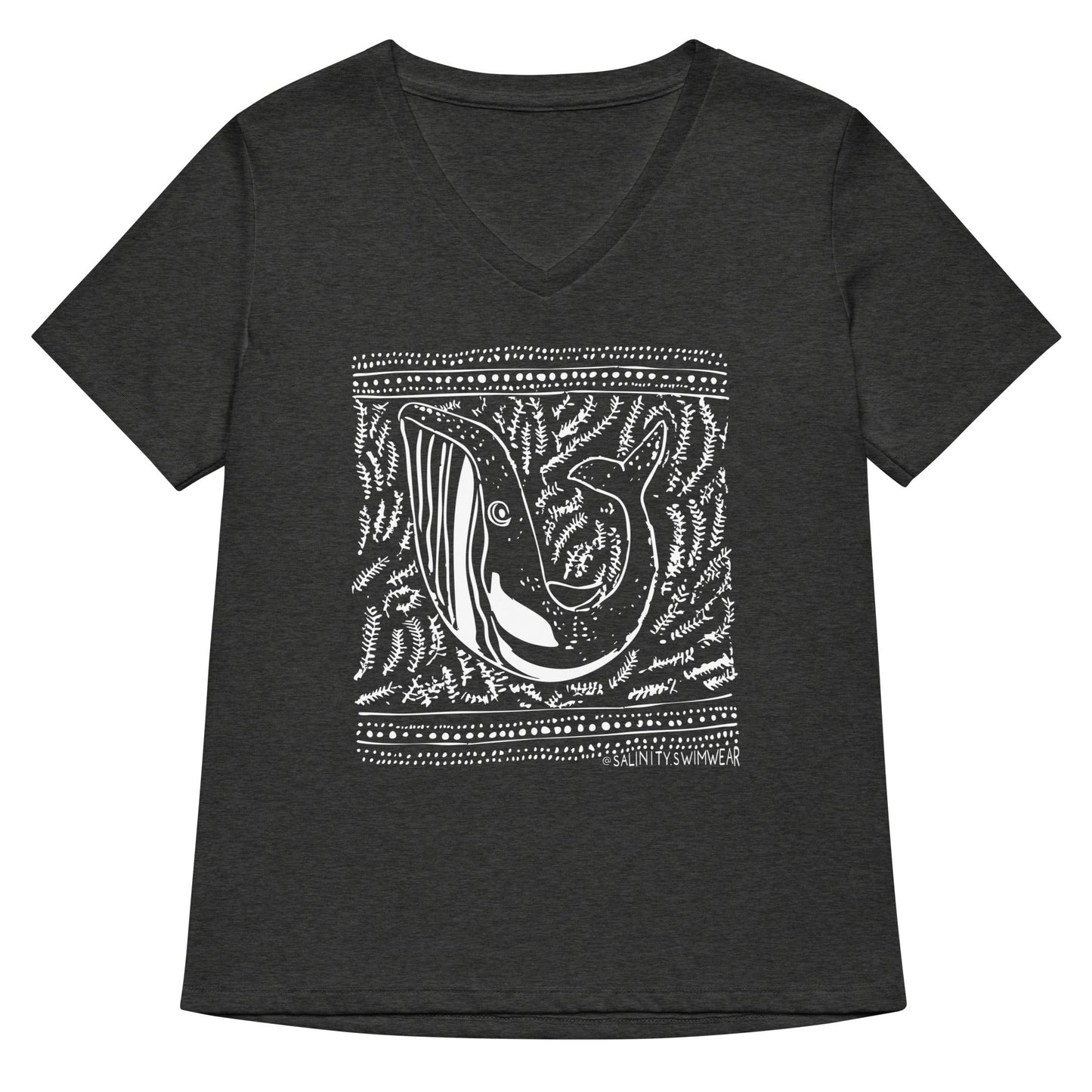 Block Print Whale Women’s V-neck T-Shirt - 