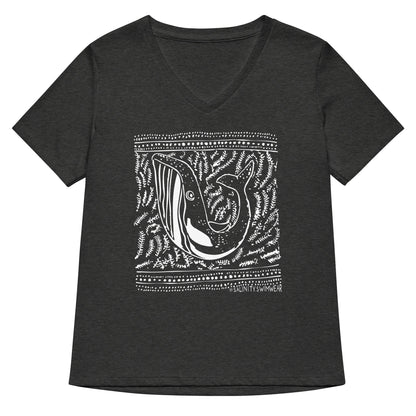 Block Print Whale Women’s V-neck T-Shirt - 