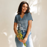 Block Print Whale Women’s V-neck T-Shirt -  - ["T","women"]