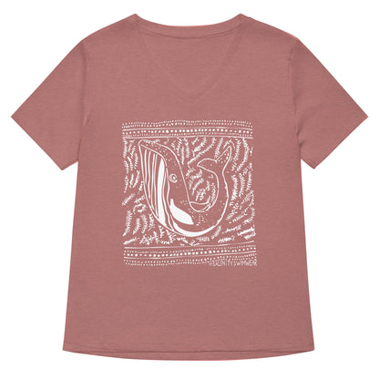 Block Print Whale Women’s V-neck T-Shirt - 