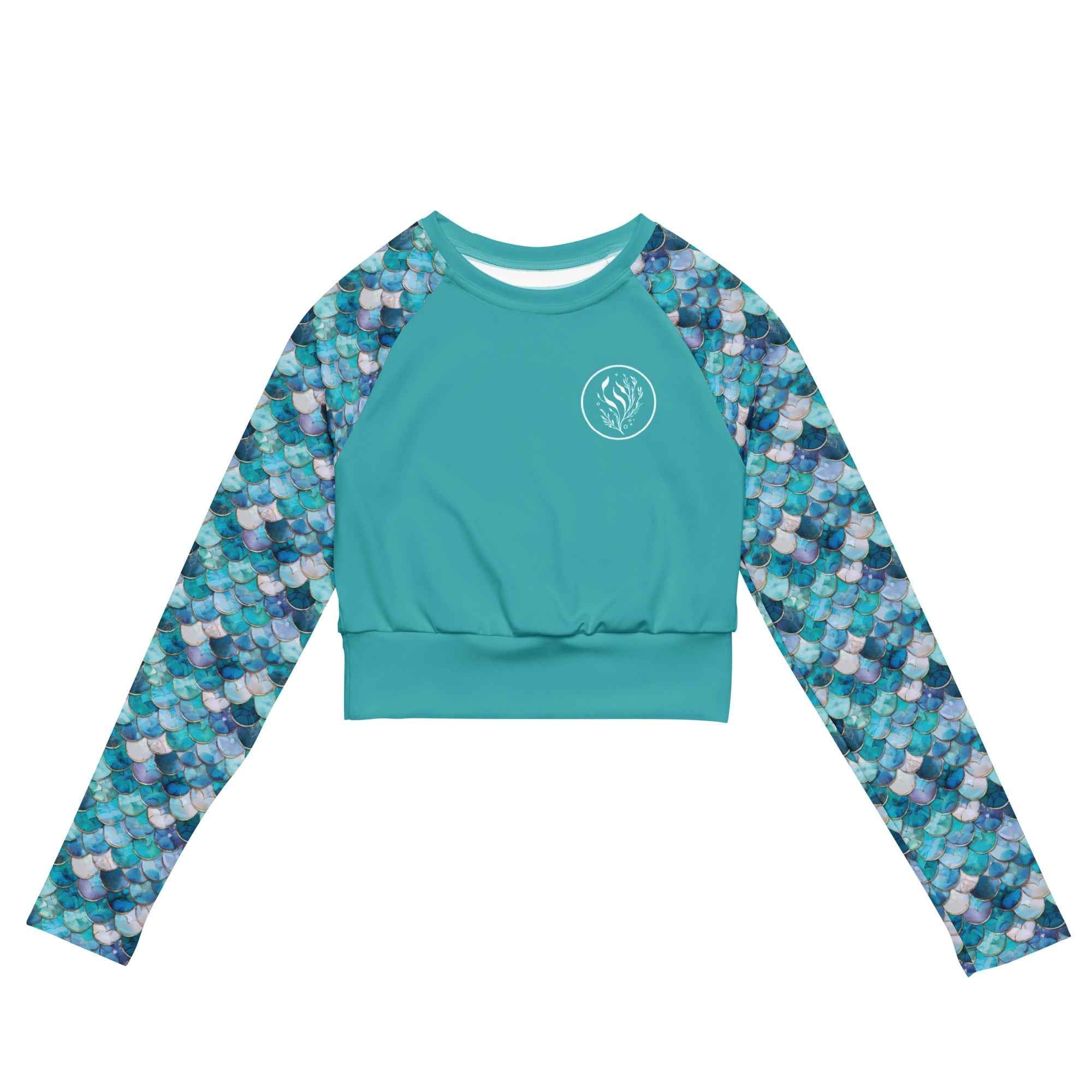Mermaid Scales Collection Eco Cropped Rash Guard Solid -  - ["Blue Lagoon Mermaid","mermaid","rash guard","women"]