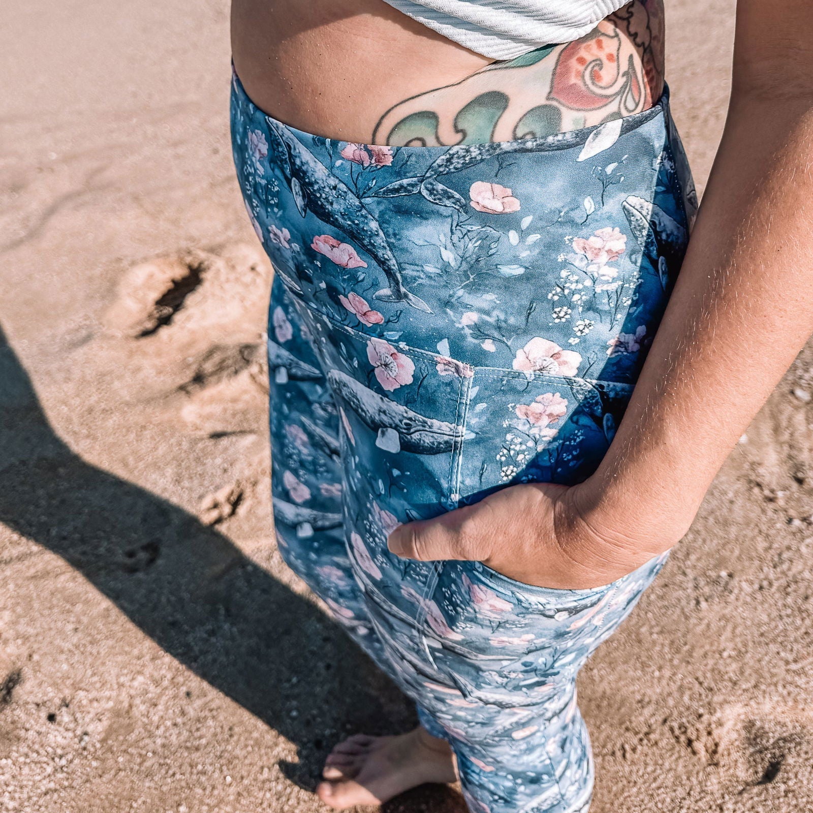 Dusky Gray Whale Eco Swim Leggings With Pockets - 