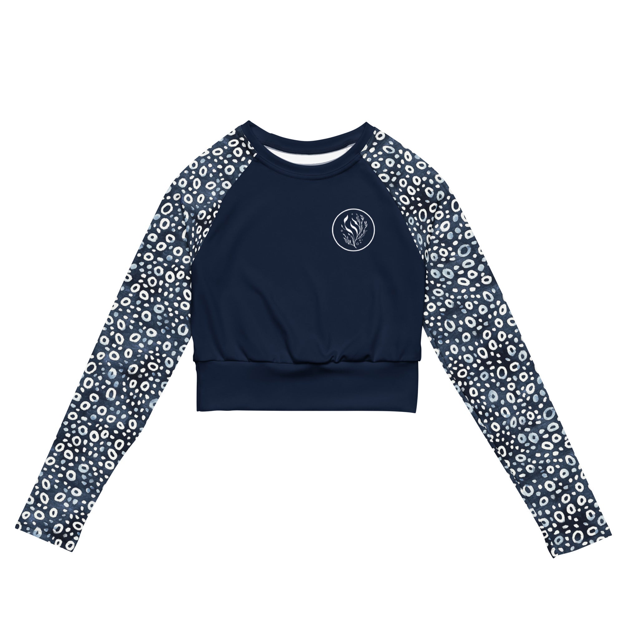 Whale Shark Mosaic Eco Cropped Rash Guard Solid -  - ["rash guard","whale shark","Whale Shark Mosaic","women"]