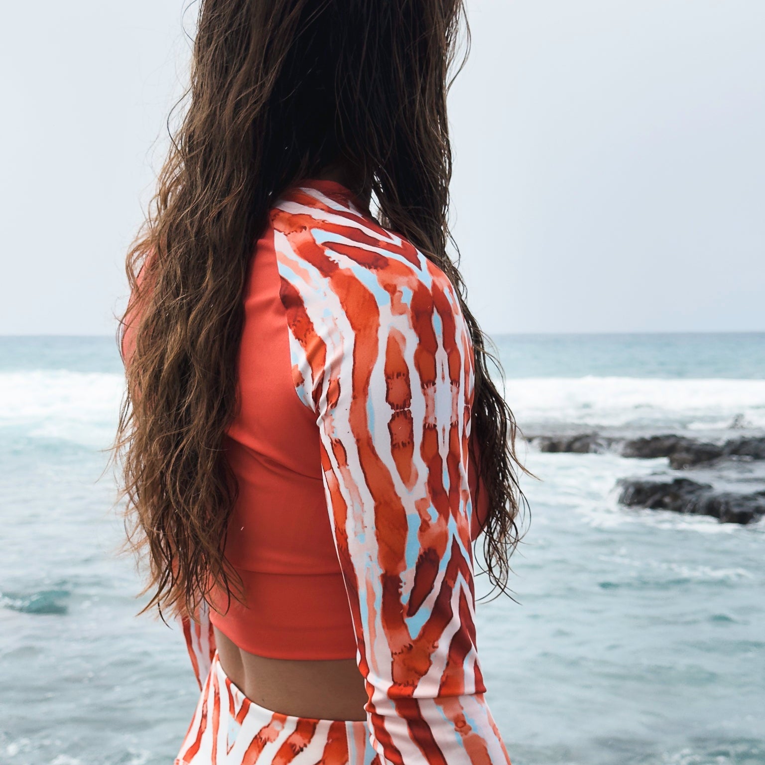 Lionfish Stripes Eco Cropped Rash Guard Solid - 