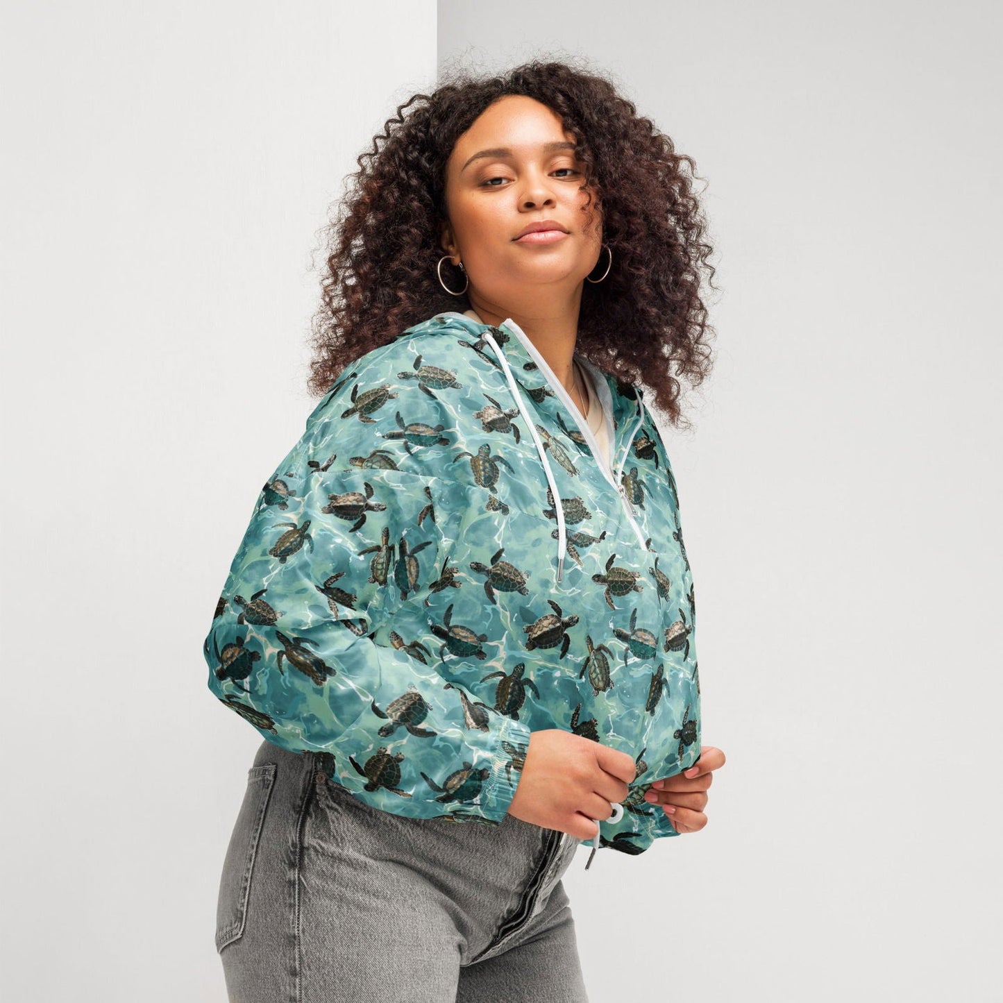 Oceanic Sea Turtle Women’s Cropped Windbreaker - 