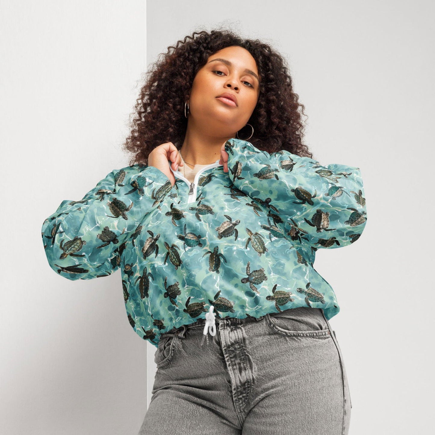 Oceanic Sea Turtle Women’s Cropped Windbreaker - 