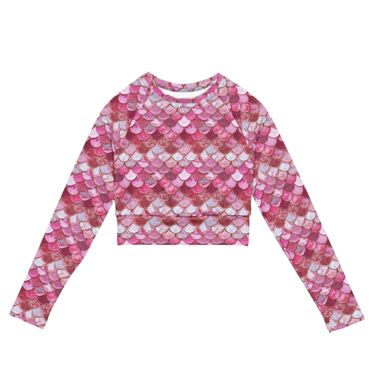 Pink Pearl Mermaid Long Sleeve Eco Cropped Rash Guard - 