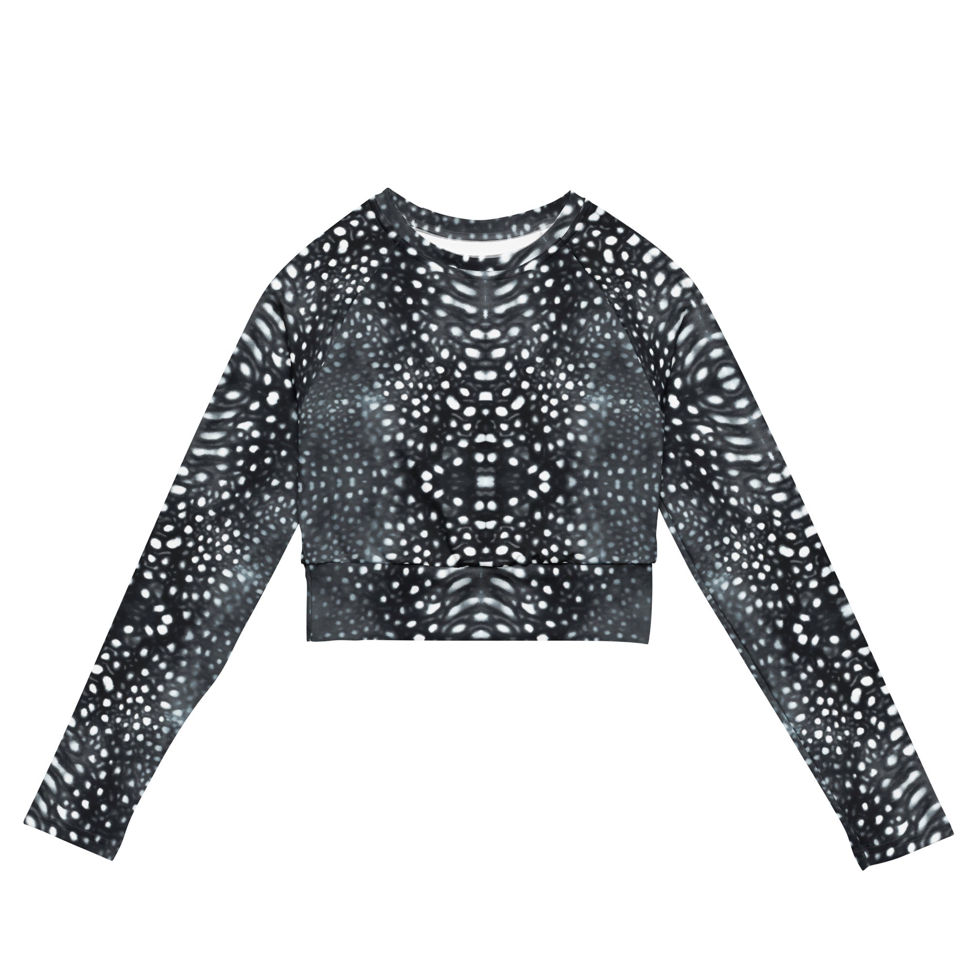 Whale Shark Mosaic B&W Eco Cropped Rash Guard -  - ["rash guard","whale shark","Whale Shark Mosaic B&W","women"]