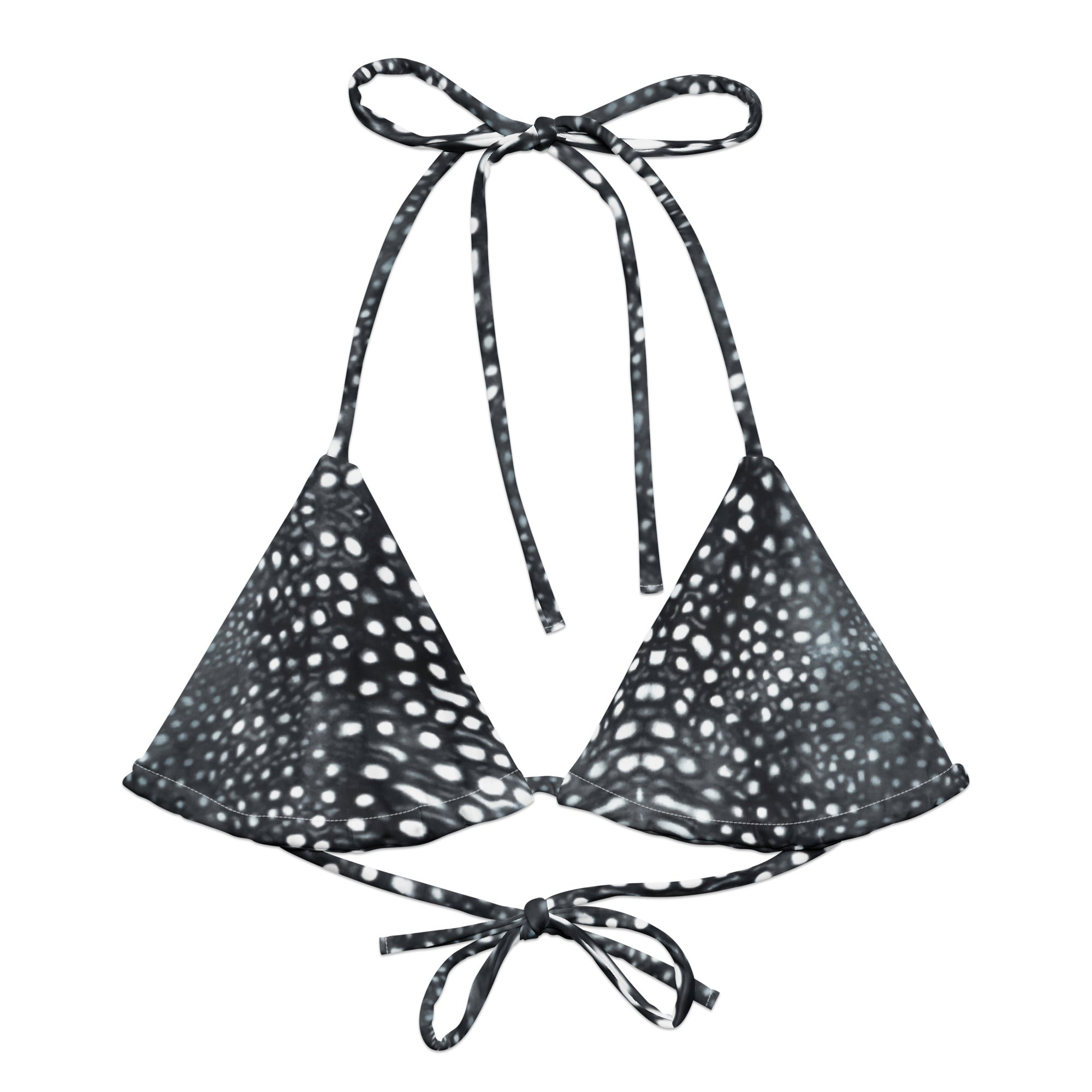 Whale Shark Mosaic B&W Eco String Bikini Top -  - ["swim","whale shark","Whale Shark Mosaic B&W","women"]