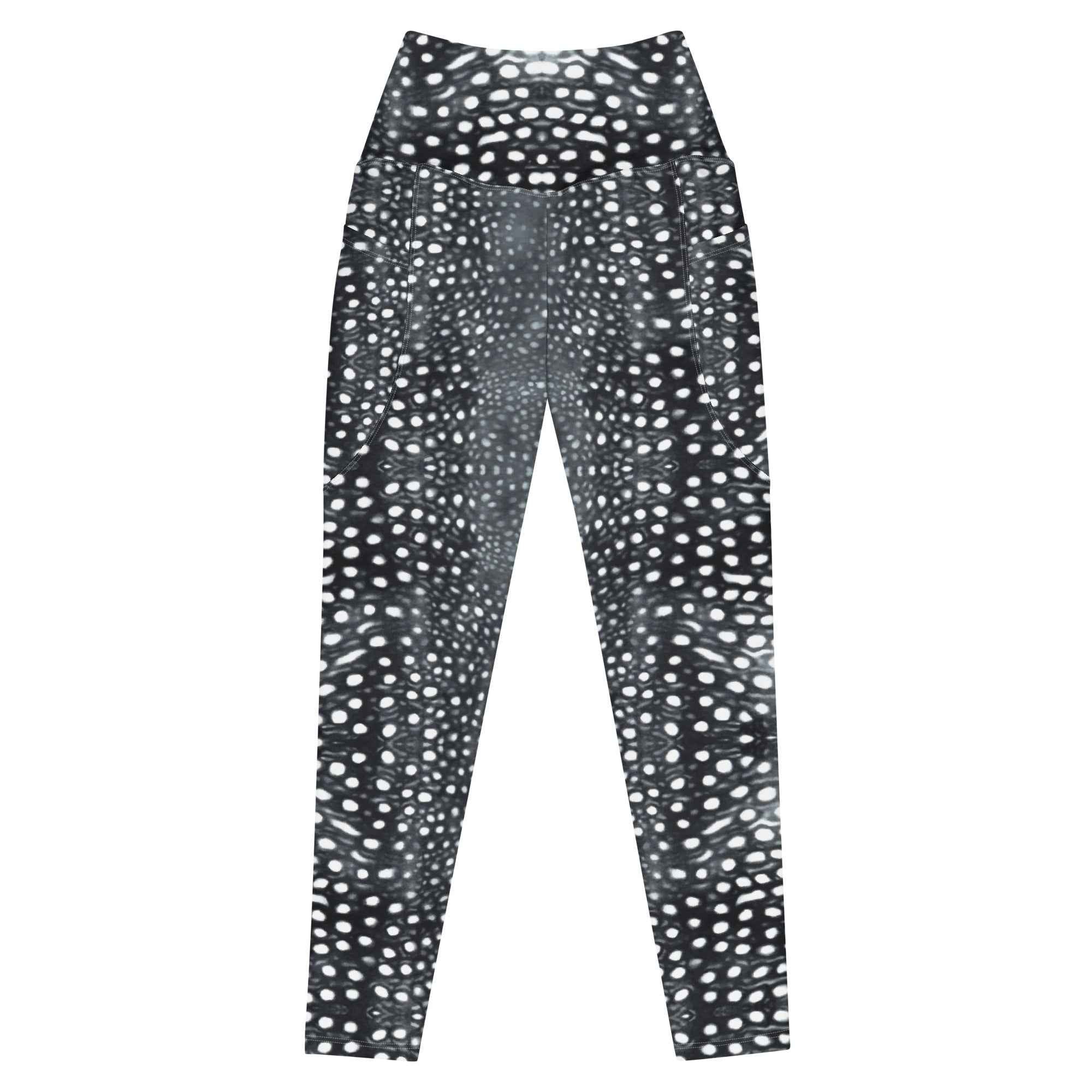 Whale Shark Mosaic B&W Eco Swim Leggings With Pockets -  - ["leggings","whale shark","Whale Shark Mosaic B&W","women"]
