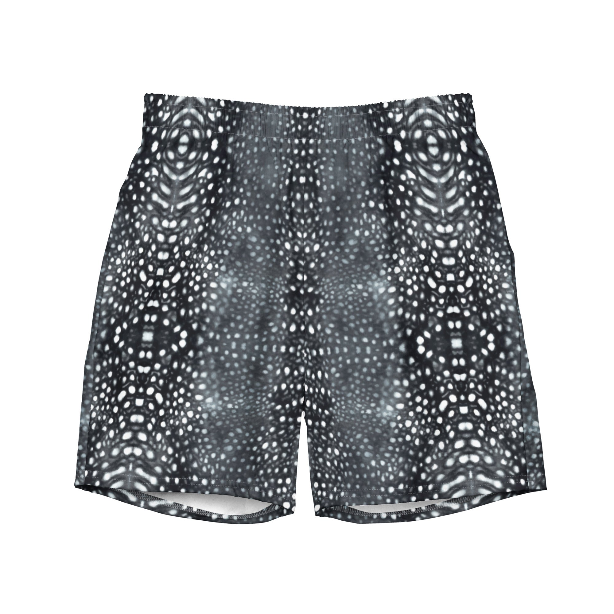 Whale Shark Mosaic B&W Eco Swim Trunks -  - ["men","trunks","whale shark","Whale Shark Mosaic B&W"]