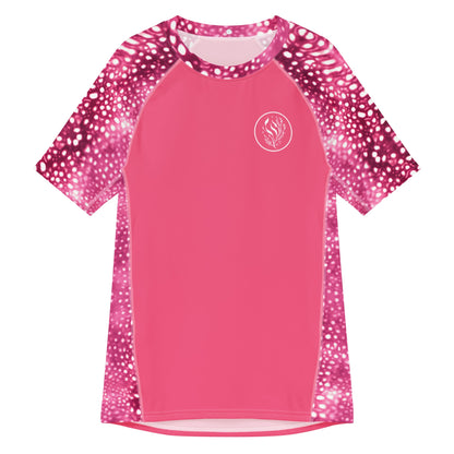 Whale Shark Mosaic Pink Men’s Short Sleeve Swim Shirt - 