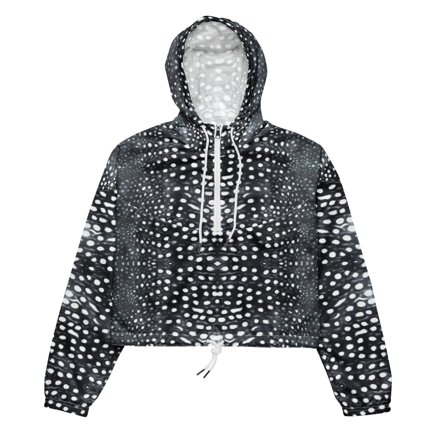 Whale Shark Mosaic B&W Women’s Cropped Windbreaker - 