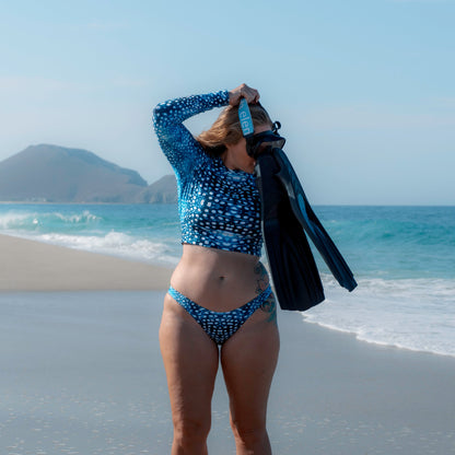 Whale Shark Mosaic Eco High-Leg Cheeky Bikini Bottom - 