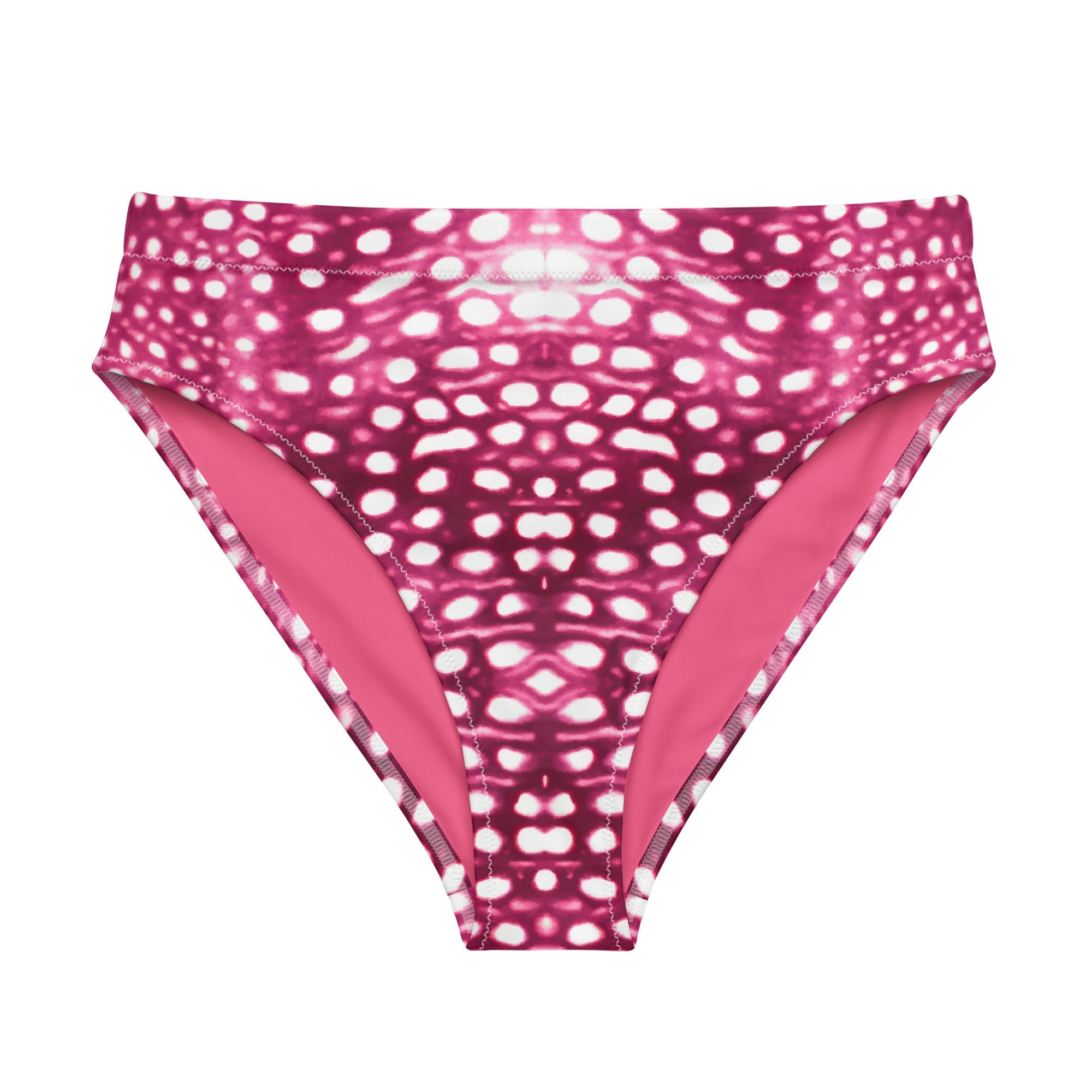 Whale Shark Mosaic Pink Eco High-Waisted Bikini Bottom -  - ["swim","whale shark","Whale Shark Mosaic Pink","women"]