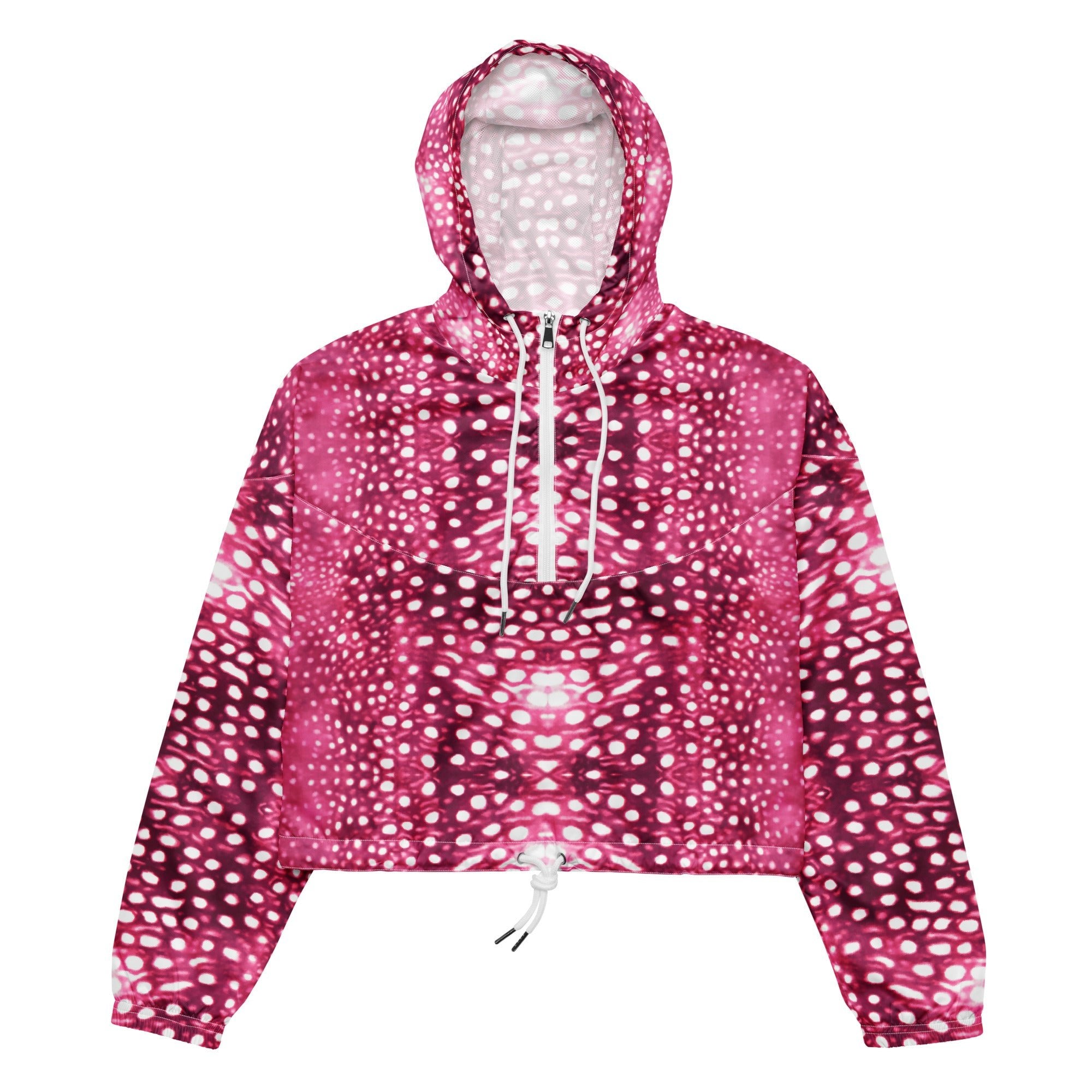 Whale Shark Mosaic Pink Women’s Cropped Windbreaker -  - ["Jacket","whale shark","Whale Shark Mosaic Pink","women"]