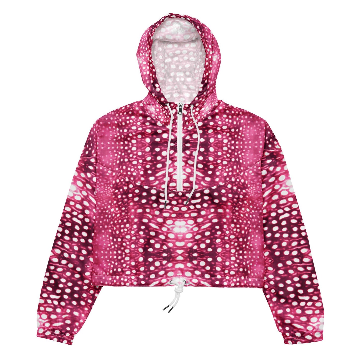 Whale Shark Mosaic Pink Women’s Cropped Windbreaker - 