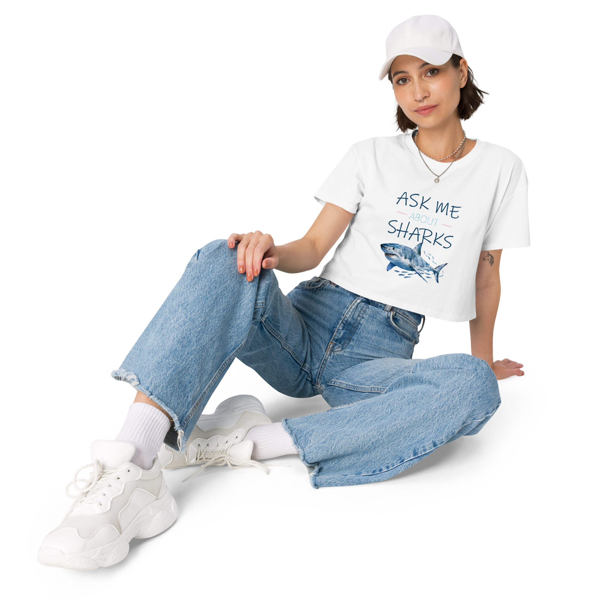 Ask Me About Sharks Cropped Tee