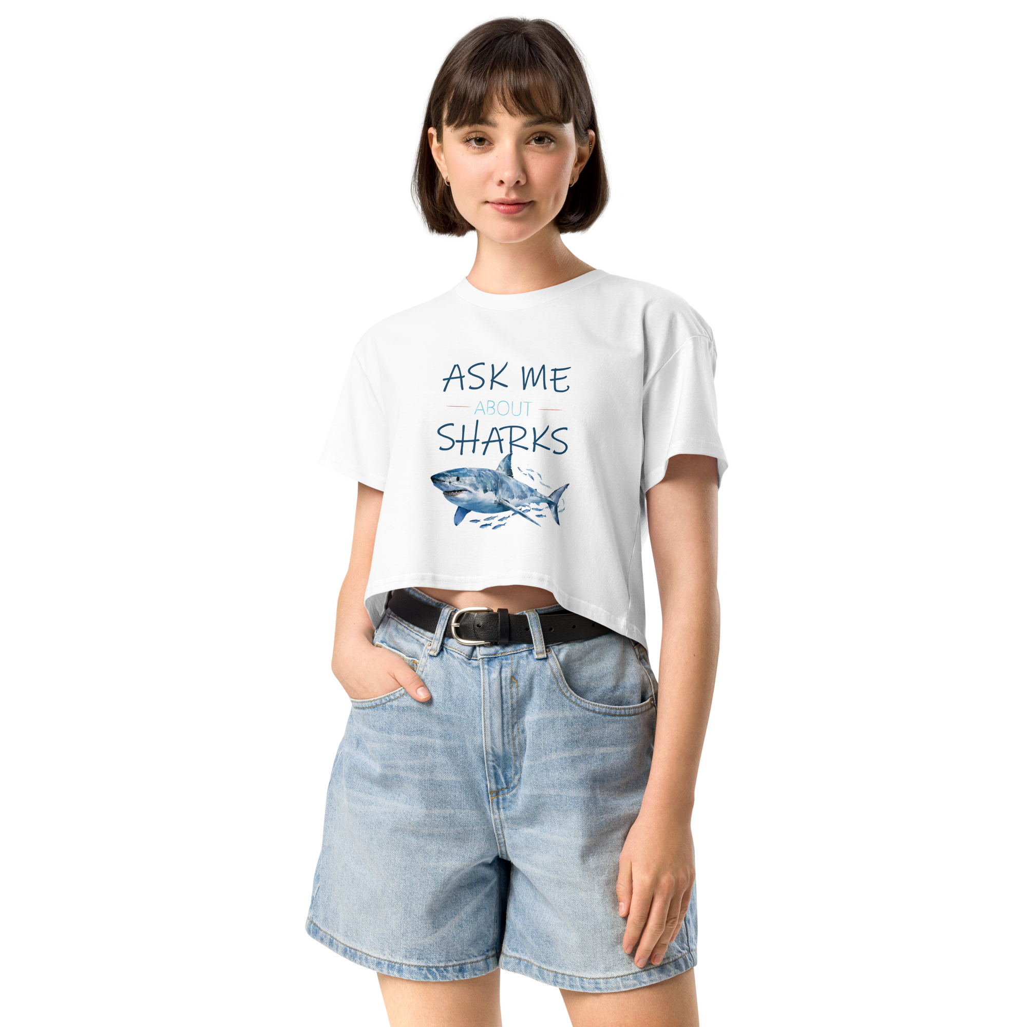 Ask Me About Sharks Cropped Tee