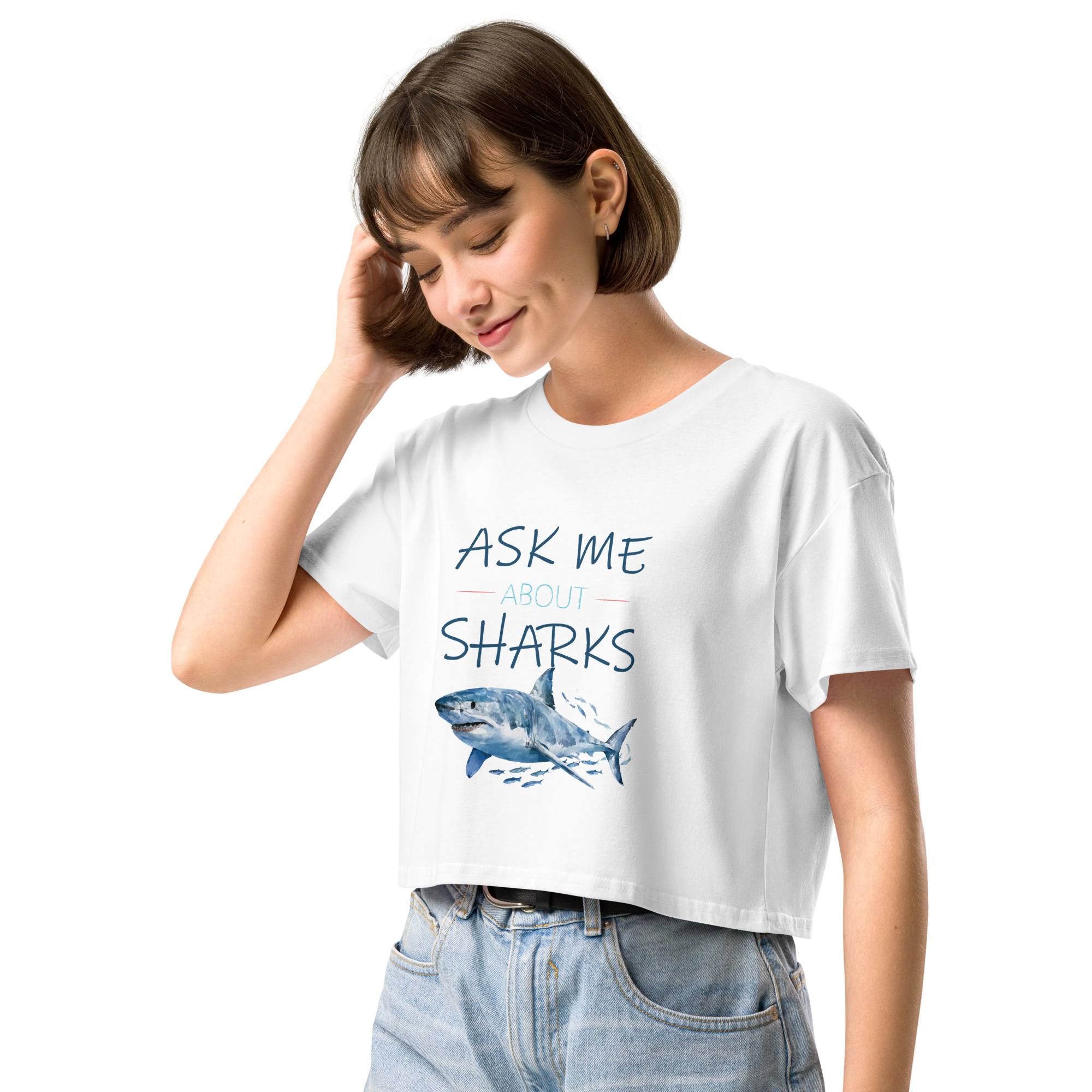 Ask Me About Sharks Cropped Tee